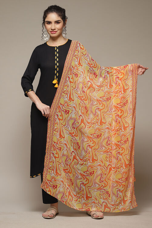 Orange Cotton Blend Woven Dupatta image number 0